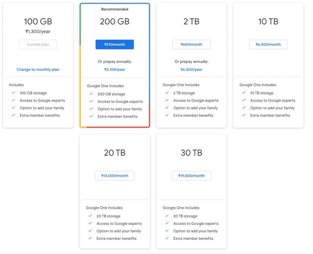 google drive pricing
